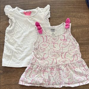 child of mine White Eyelet Tank & Light Gray Pink Flamingo Ruffle Tank Set